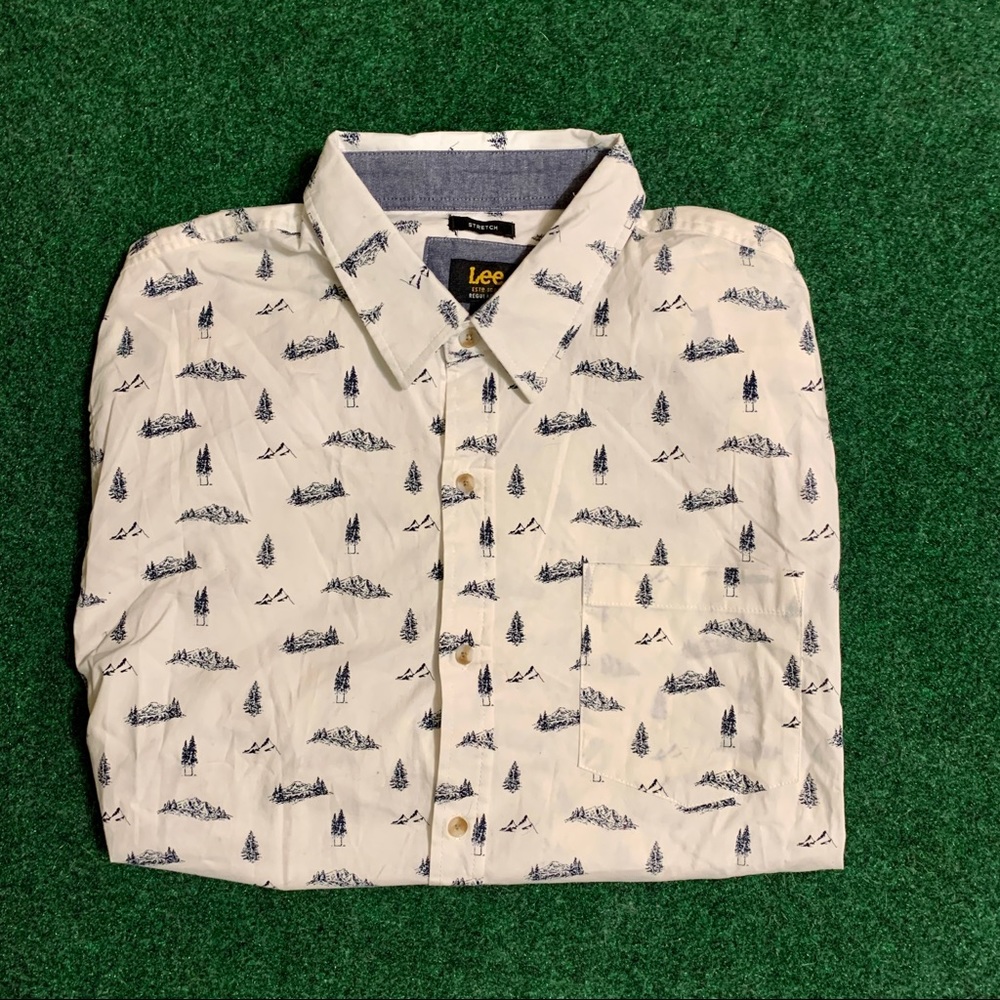 Lee Long Sleeve Button Down Cotton Top Nature Tree Print